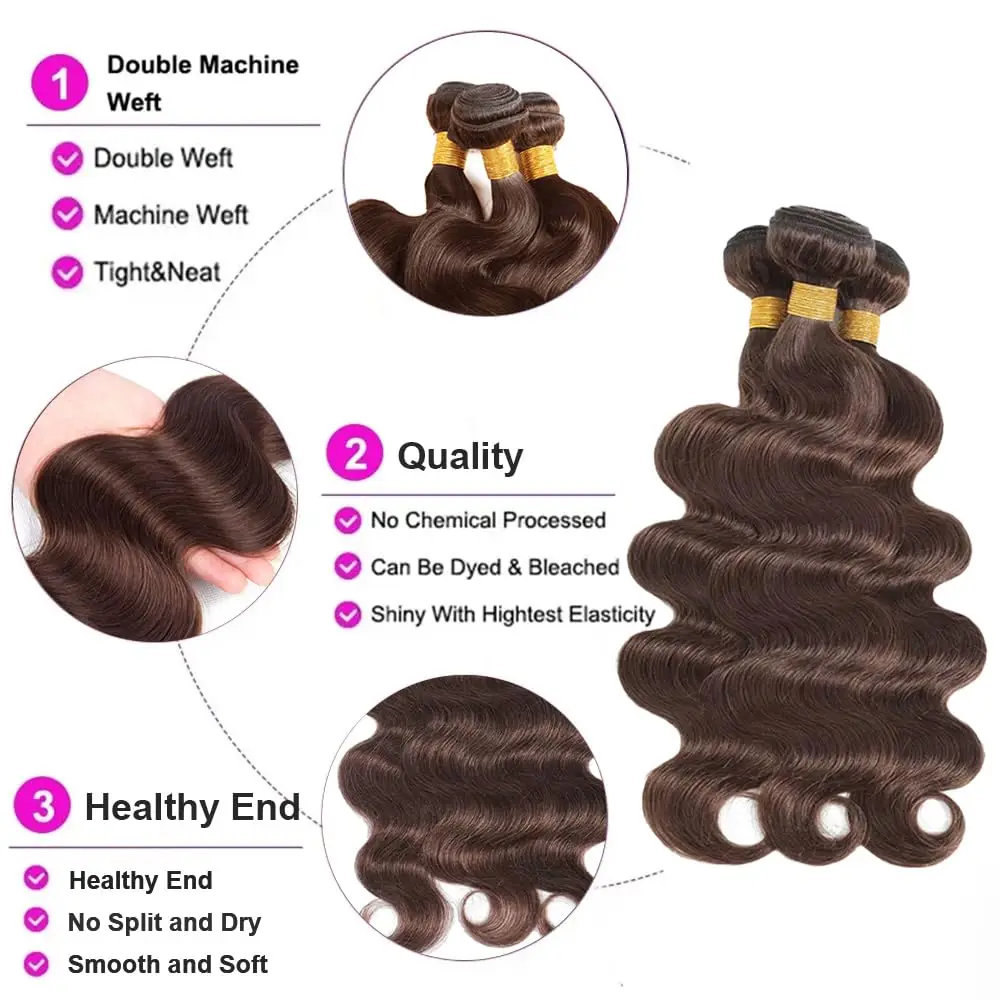 Chocolate Brown Body Wave Bundles Human Hair Color #4 Human Hair 3 Bundles Brazilian Remy Human Hair Extenciones Bundles Weaving