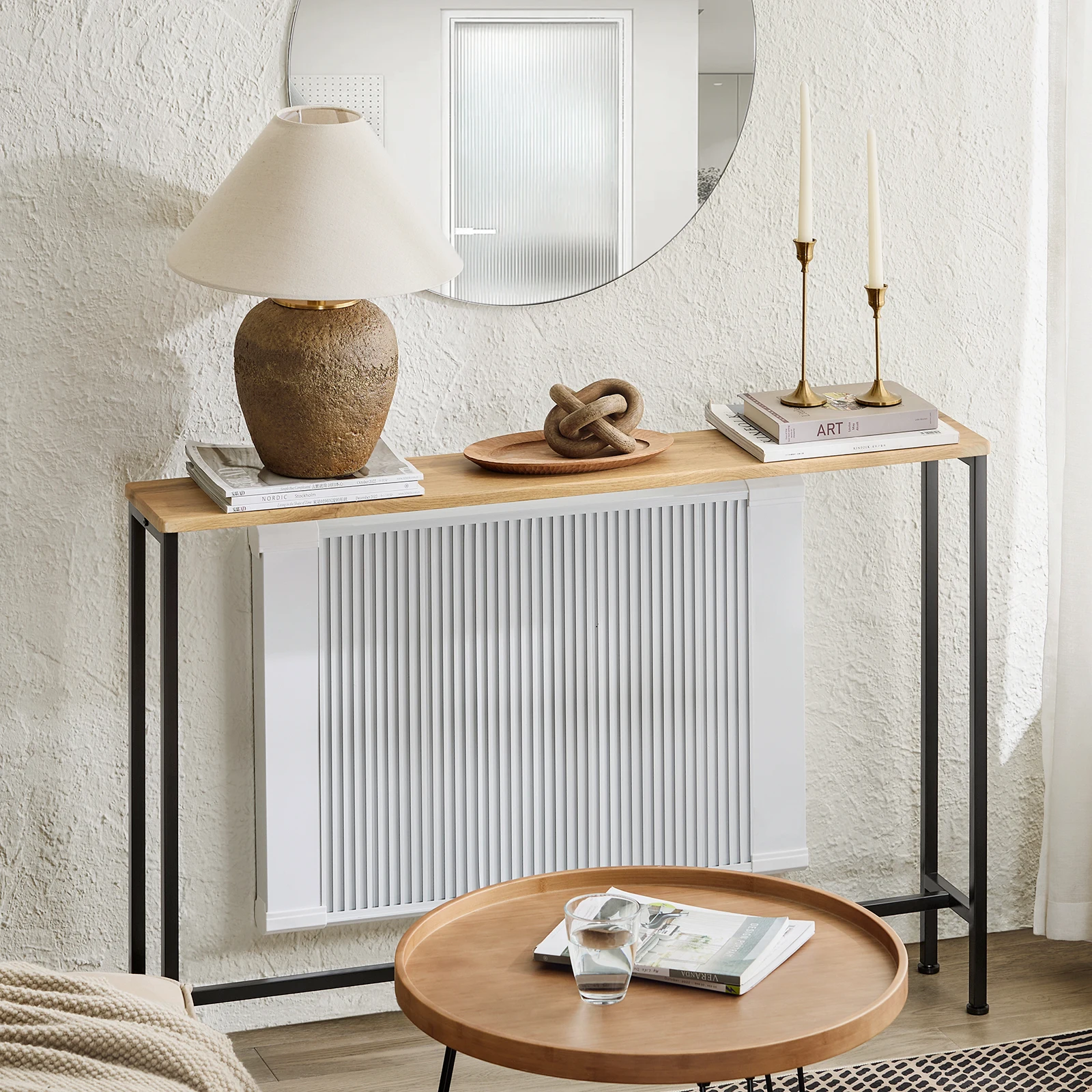 SoBuy FSB19-L-E Vintage Konsolentisch Metall Flurtisch Dekotisch Sideboard Beistelltisch BHT ca. 120x81x20cm Natur & Schwarz – Detail 3