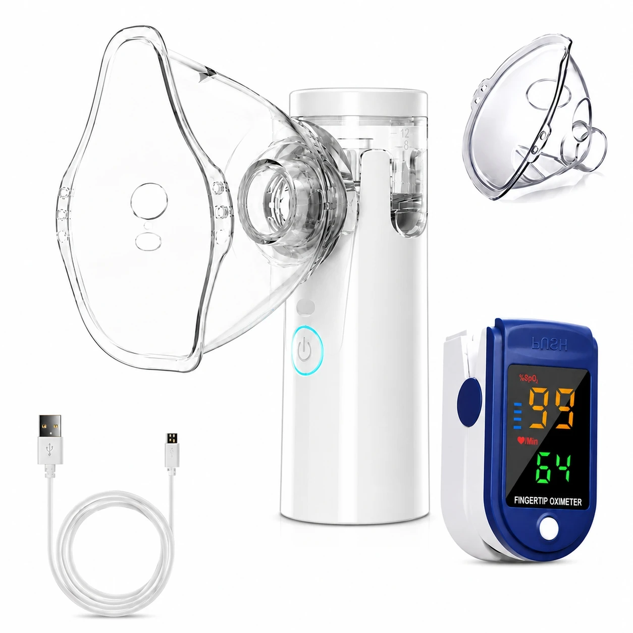 Kit Inalador E Oxímetro Portátil Para Asma E DPOC Nebulizador De Malha E Monitor De SpO2