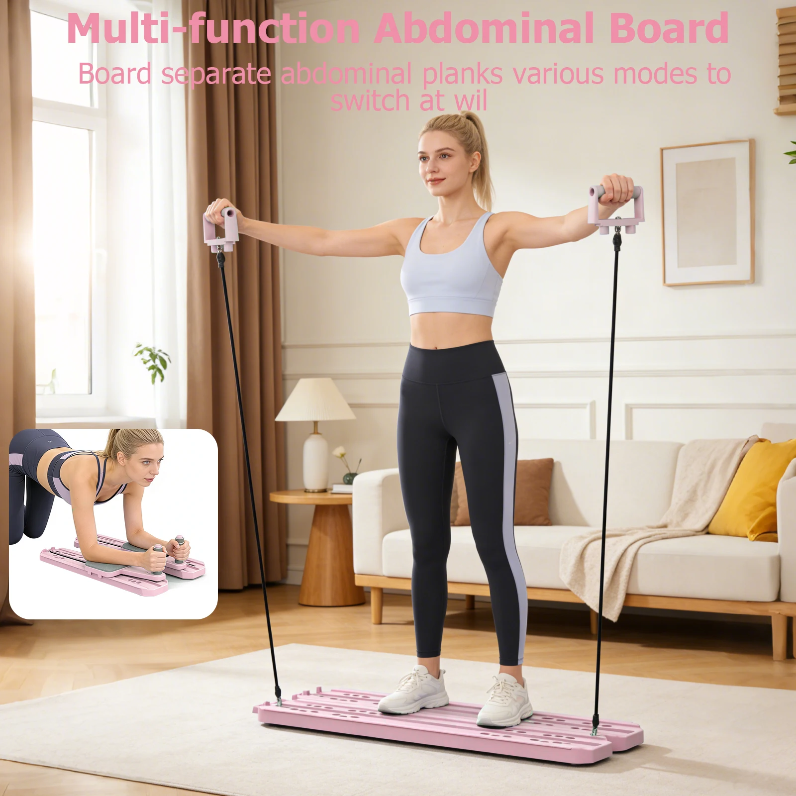 Planche de Pilates portable, polyvalente, pour entraînement de Pilates, support pour plank, planche abdominale réglable, équipement de fitness pliable pour entraînement à domicile, planche d'entraînement du tronc