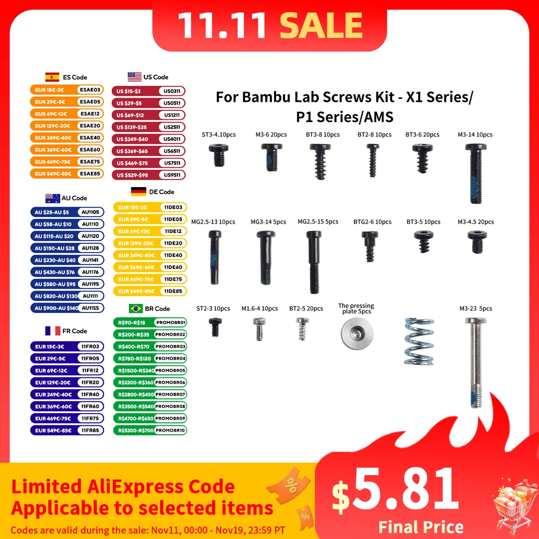 Kit de vis pour Bambu Lab X1 P1 AMS Lite, Kit de vis de montage supérieur de haute qualité pour pièces d'imprimante 3D Bambu X1/P1/AMS