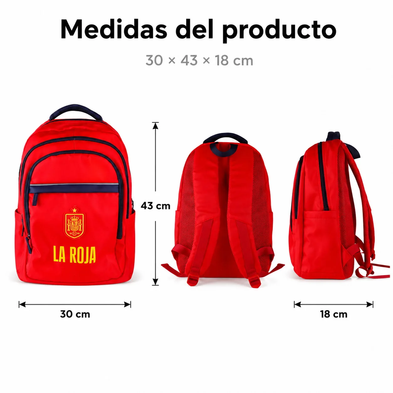 La Roja School Backpack Spanish National Football Team "La Roja", Official Licensed Product National team football backpack 43x30x18cm red and navy blue with compartments - image 2