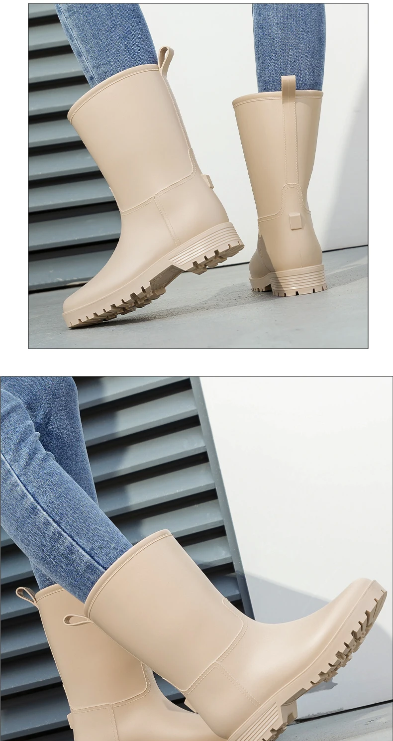 Damen-Regenstiefel mit Leopardenmuster, die bis zur Mitte der Wade reichen und rutschfest sind, einteilige, wasserdichte Gummistiefel aus PVC für den Außenbereich, Wasserschuhe zum Angeln, Regenstiefel für Gartenarbeiten, Wasserschuhe für den Garten. – Detail 17