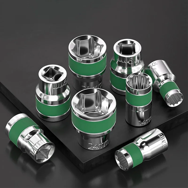 8-32mm 1/2 ceinture verte douille hexagonale robuste épaissi jeu de douilles clé pneumatique jeu de buses outils mécaniques outil à main