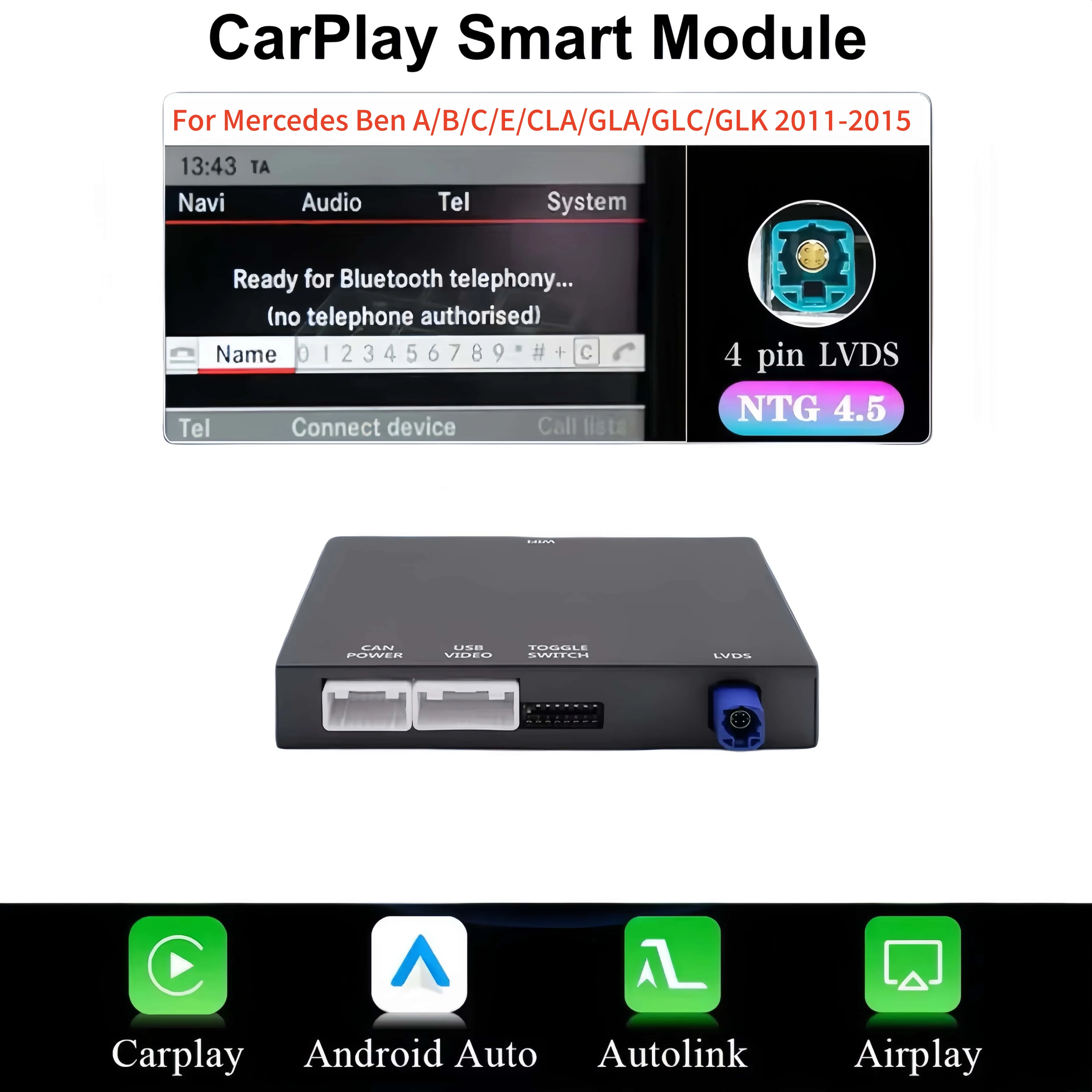 Bonroad CarPlay Android Auto Decoder voor Mercedes Benz A B C E Klasse CLA GLA GLC GLK CLS ML W204 W205 W176 W246 W207 W212 NTG 4.0 NTG4.5 NTG5.0