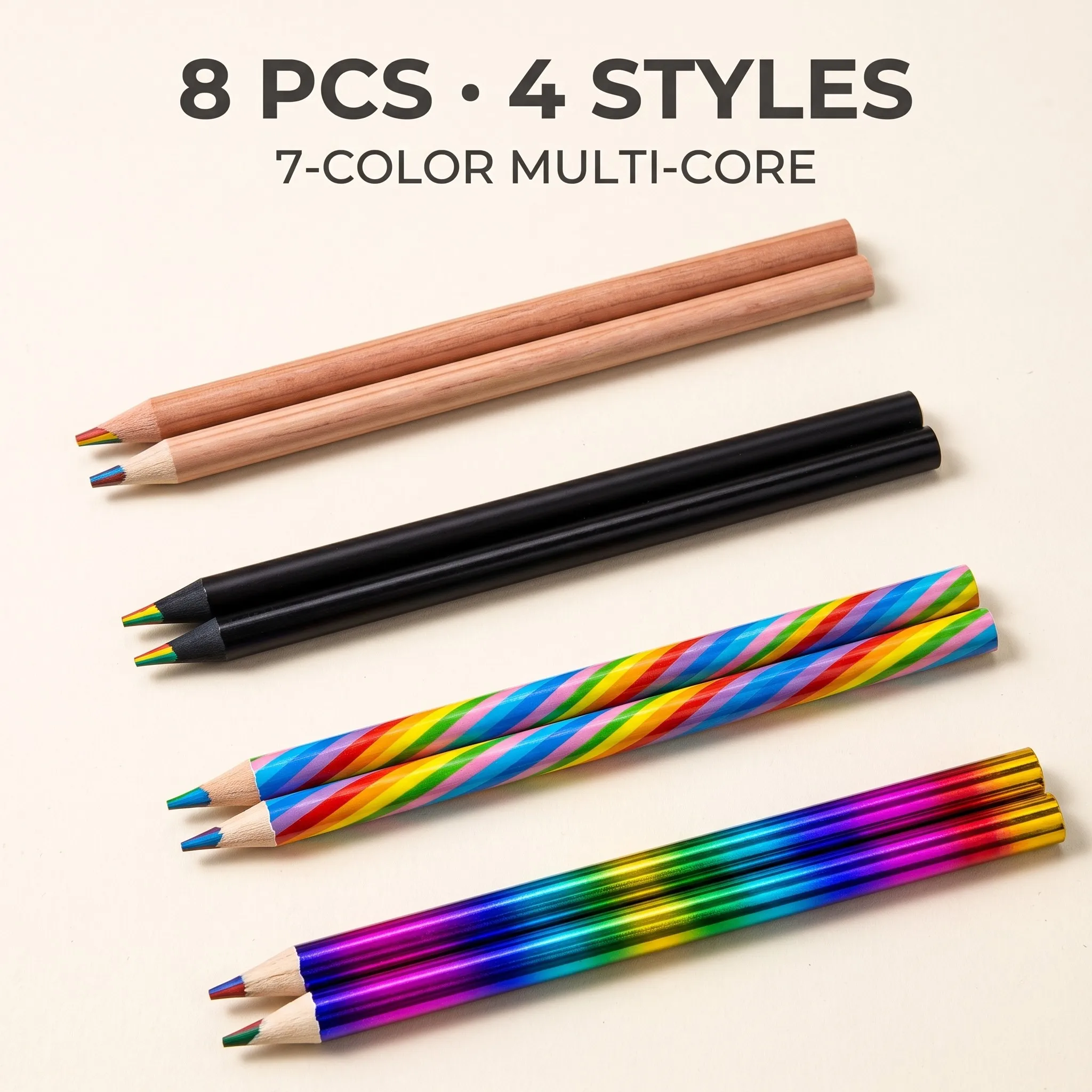 8PCS 4-Style 7-Color Multi-Core Colored Pencils, Smooth Coloring Drawing Pencils for Sketching, Art and Creative Use