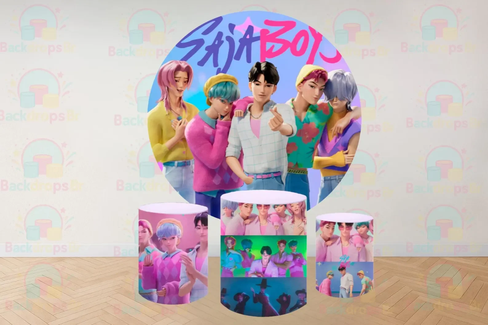 Kpop demons hunters Saja Boys Backdrop Anime Round and cylinders covers Party Cartoon Decoration Baby Shower Photo Photography B