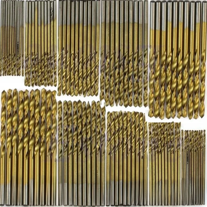 Vente chaude 100 pièces forets à revêtement en titane HSS forets en acier rapide ensemble outil outils électriques de haute qualité 1/1.5/2/2.5/3mm