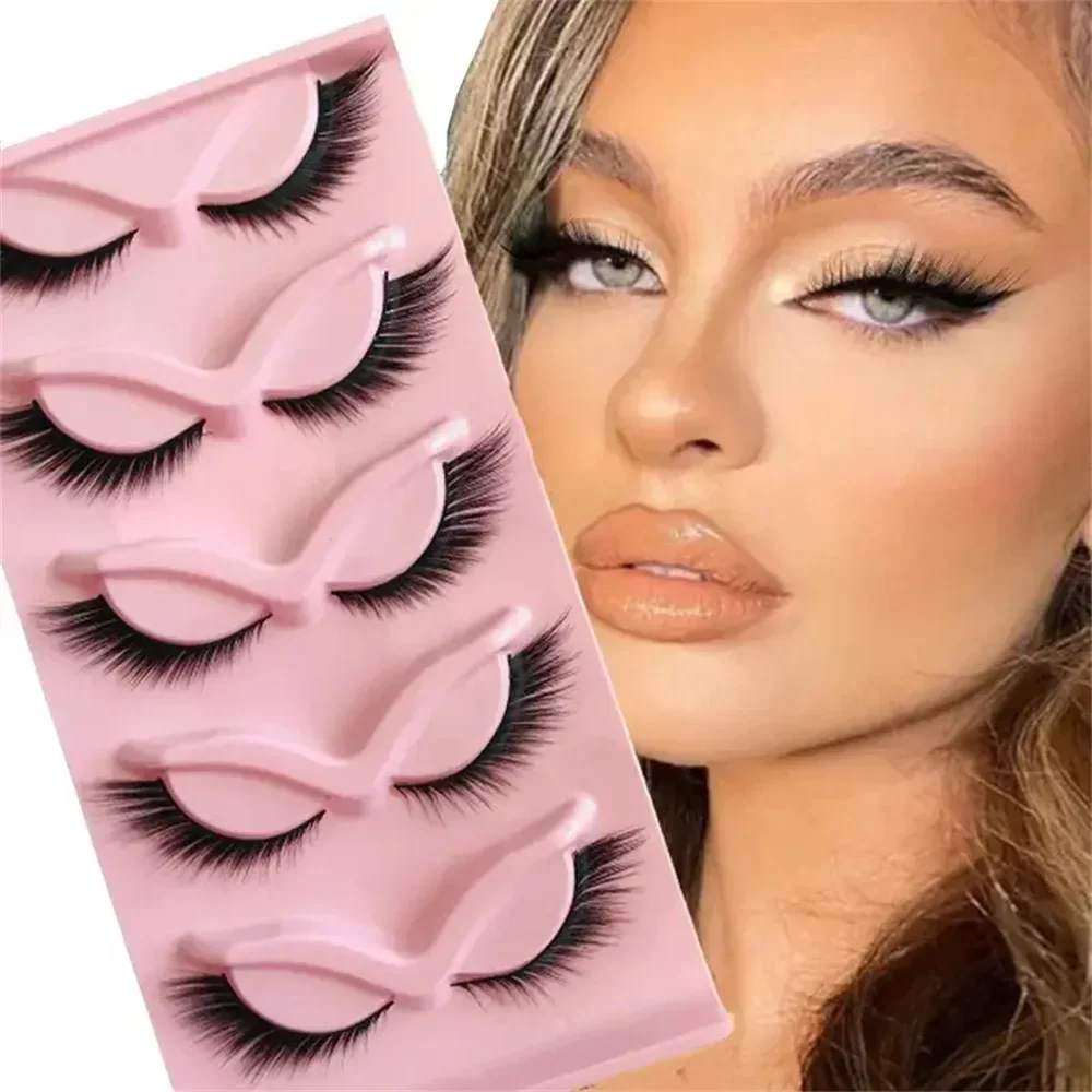 5 par sztucznych rzęs, naturalnie wyglądające rzęsy, skrzydlate sztuczne rzęsy, smukłe puszyste rzęsy, sztuczne rzęsy Cat Eye Fox Fairy Eye Lashes — zdjęcie 2