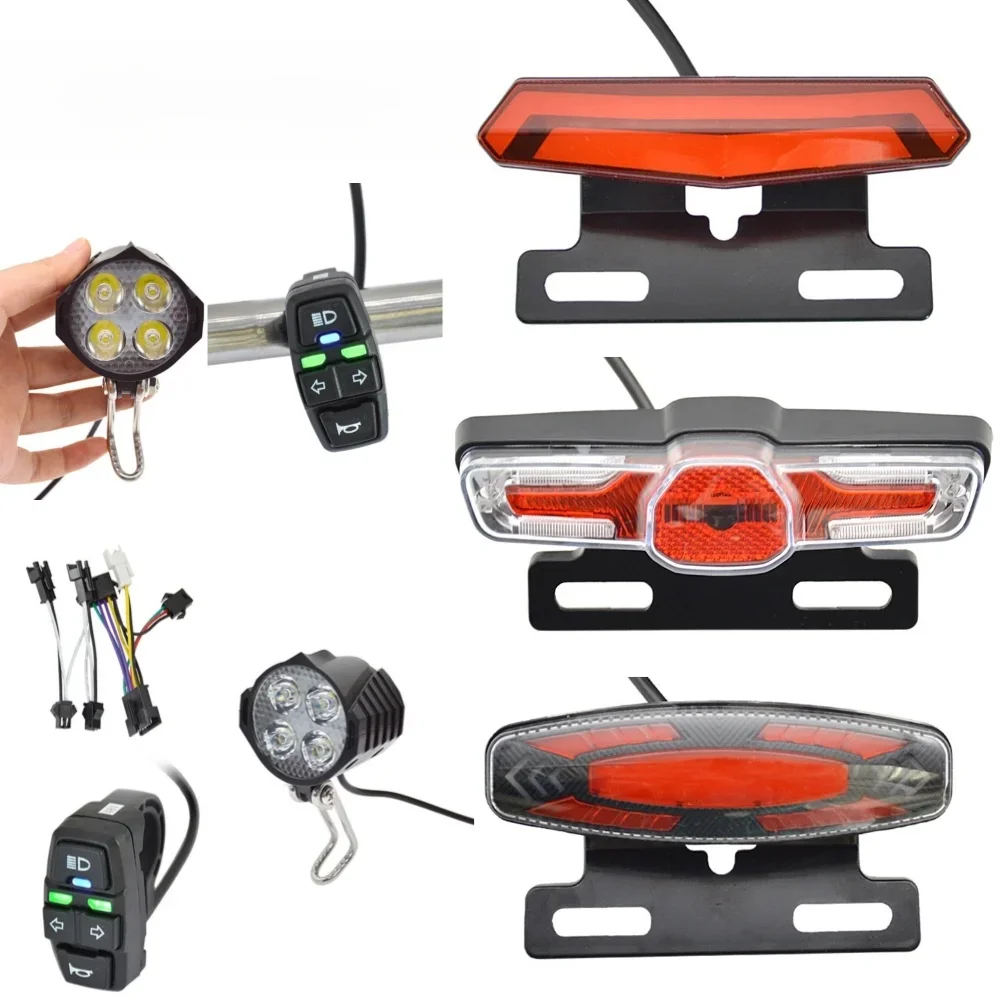 AliExpress Ebike Front Brake Rear Light Set 24V 36V 48V Bike Rack Lamp with Horn Headlight Switch Energy Saving Electric Bicycle Accessorie