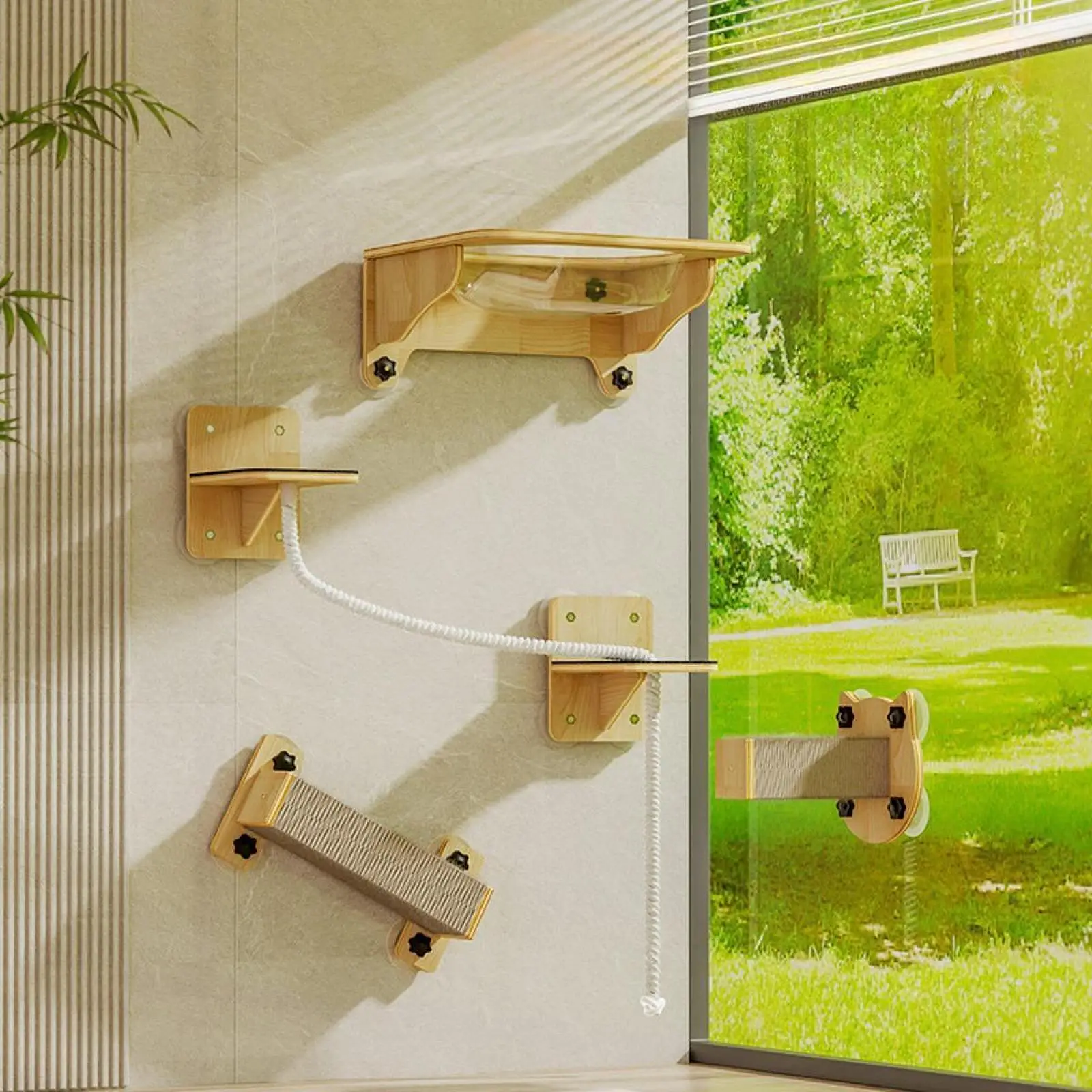 

Cat Wall Step with Stable Suction Cup Perch Accessories Cat Supplies Wall Scratching Post for Stretch Climb Playing Grind Claws