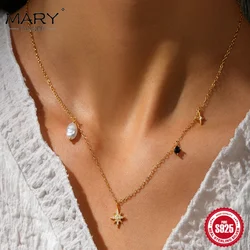 CANNER Stacked Women'S Collarbone Necklace S925 Sterling Silver Octagonal Star Zircon Irregular Shape Pearl Pendant Necklace