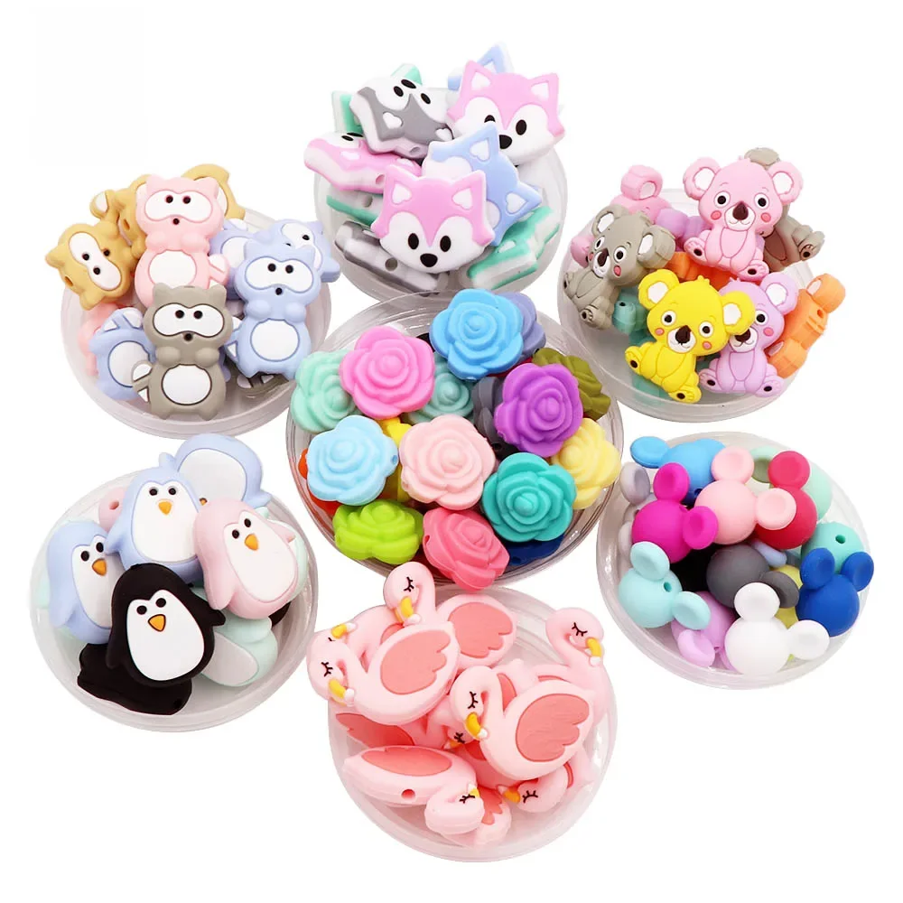 BOBO.BOX 10pcs Silicone Beads Animal Koala Raccoon Food Grade Baby Silicone Teething Toy BPA-Free DIY Pacifier Chain Accessories