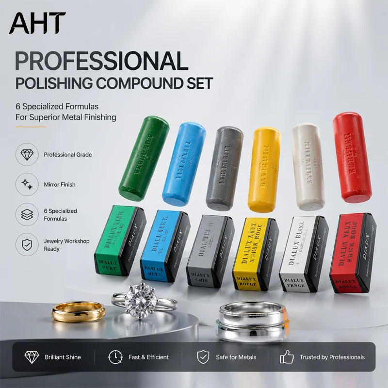 AHT Professional Jewelry Polishing Compound Set 6 Pcs Dialux Rouge Green Blue White Gray Yellow Wax For Metal Gold Silver Buffin