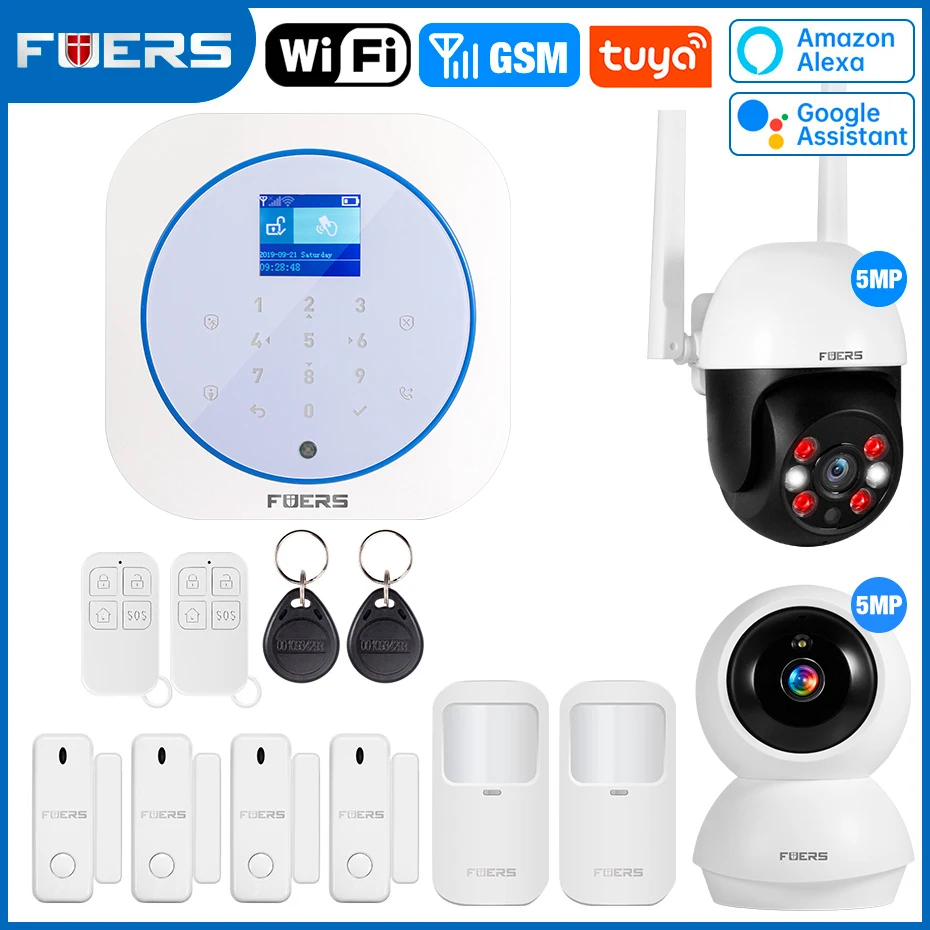 

Беспроводная система охранной сигнализации FUERS Tuya WIFI GSM G12 для дома и бизнеса с сиреной, RFID-детектором движения, PIR-датчиком и датчиком дыма