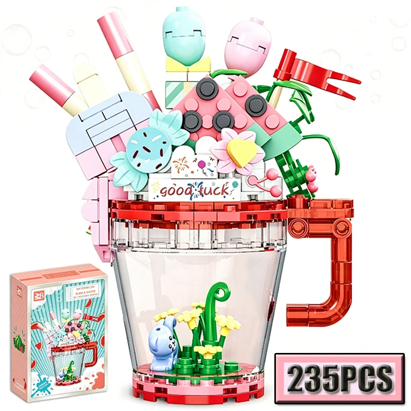 Set de Bloques de Construcción Creativos MOC, Piña, Naranja, Arándano, Kiwi, Sandía, Coco, Burbujas de Agua, Juguete de Rompecabezas para Regalo