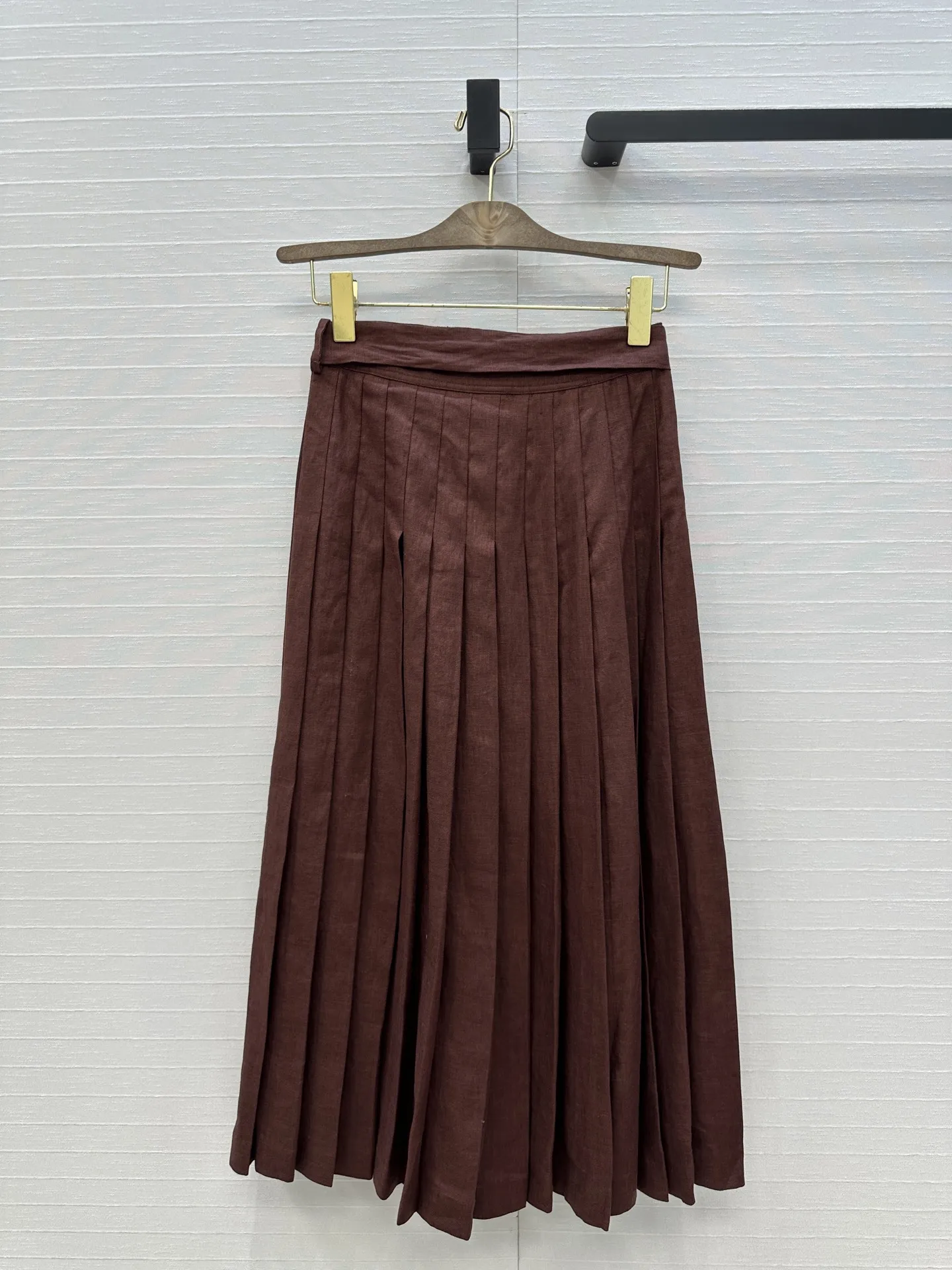 

High Quality Spring And Summer Women's Casual Fashion 100%Linen Buttons A-line Pleated Skirt JQ047