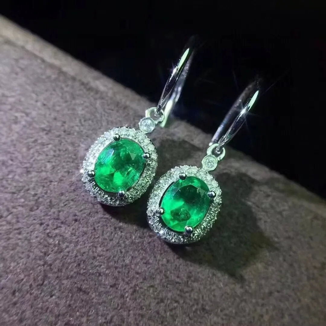 

KJJEAXCMY Fine Jewelry Natural Emerald Women's Earrings S925 Pure Silver Electroplated 18K platinum give girlfriend's birthday