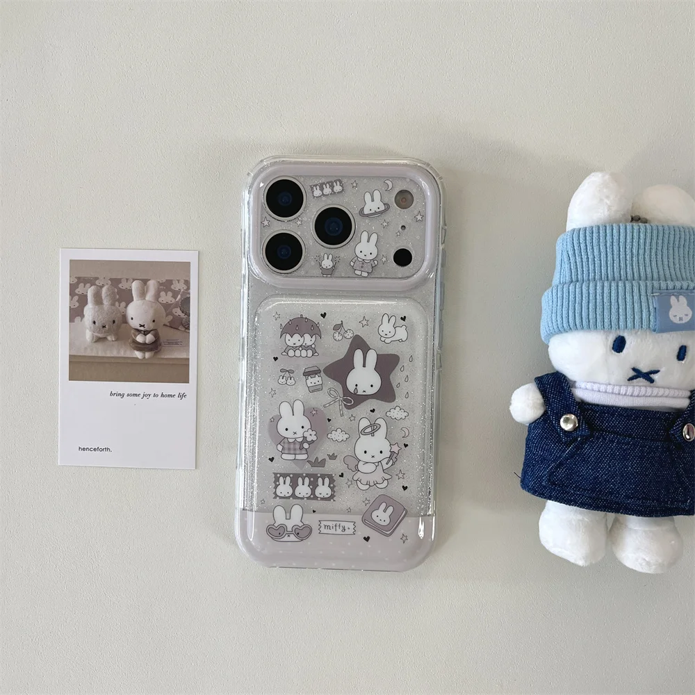 Modne, urocze etui na telefon z brokatem i króliczkiem Miffy do iPhone 17 16 15 17 Pro 16 Pro 15 Pro Max z łańcuszkiem, kawaii, odporne na wstrząsy. — zdjęcie produktu 4