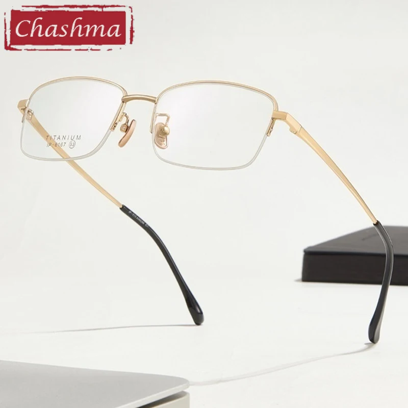 

Chashma Prescription Glasses Men Elegant Pure Titanium High Quality Half Business Eyeglasses Frames Eyewear for Recipe Lenses