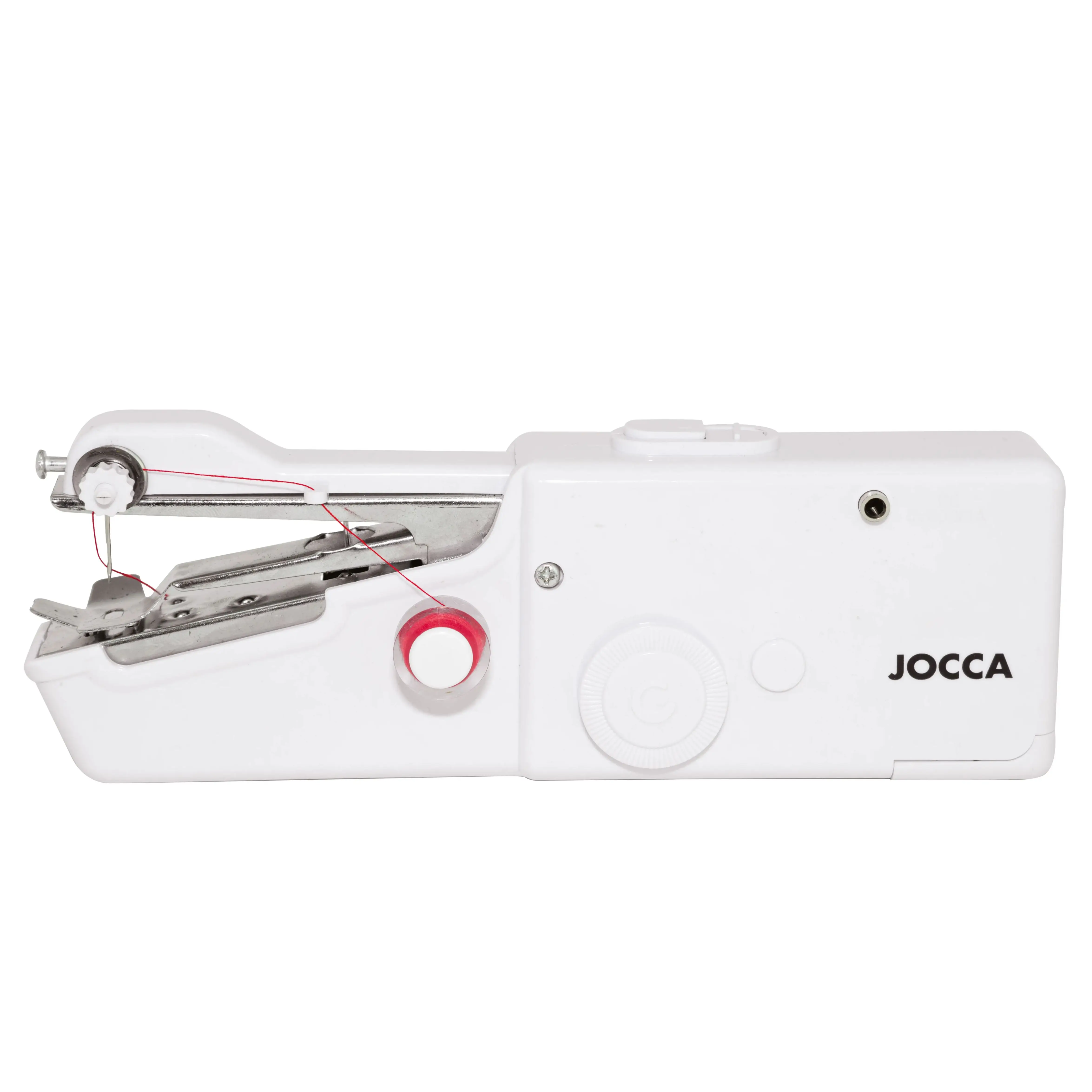 Jocca hand sewing machine small, portable, electric, modern, compact, multifunction, simple, suitable for all kinds of fabrics. Ideal sewing tool for clothing repairs at home.