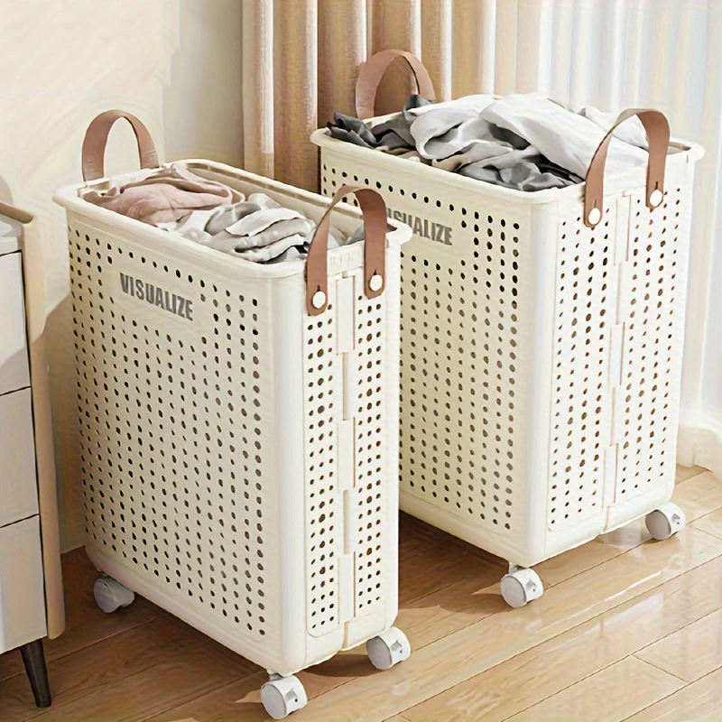 Foldable Slim Laundry Basket on Wheels, Versatile Laundry Hamper with Handle, Collapsible Laundry Sorter and Organizer