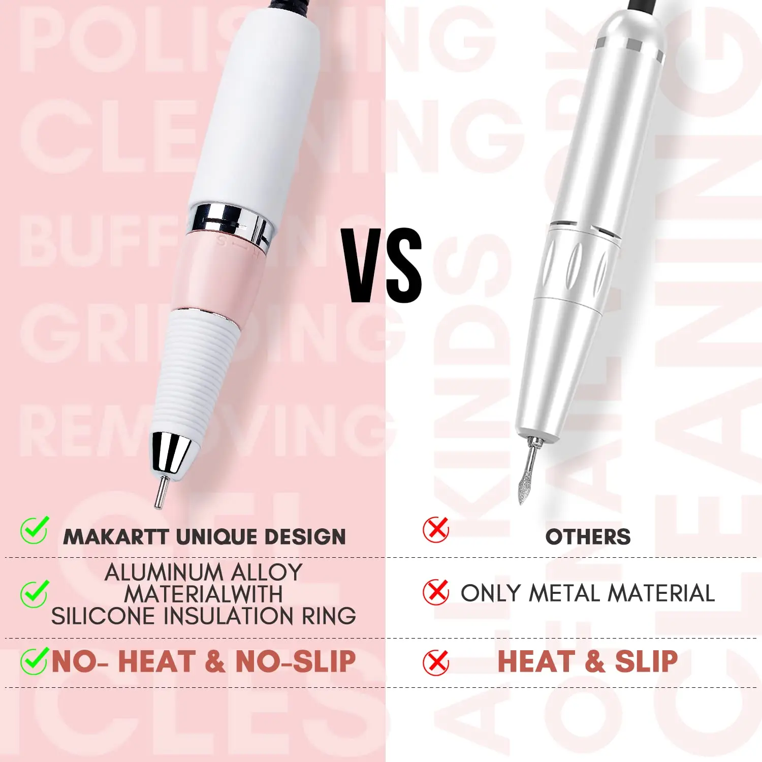 10 Uds Makartt pieza de mano para taladro de uñas para Malory, reemplazo de máquina de archivo eléctrica recargable de 30000RPM para herramienta artística de manicura