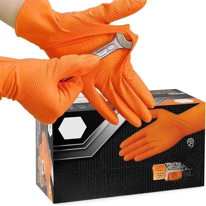 Zware oranje nitrilhandschoenen 8Mil industriële wegwerphandschoenen met diamanttextuurhandgreep voor mechanische veiligheids- en werkhandschoenen - afbeelding 2