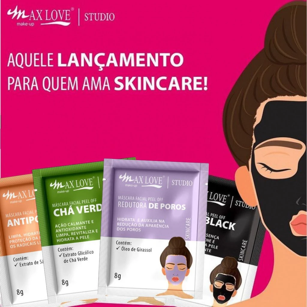 kit 12 Máscara para limpeza Facial Skin Care - Max Love 8g +1 Pincel de Silicone