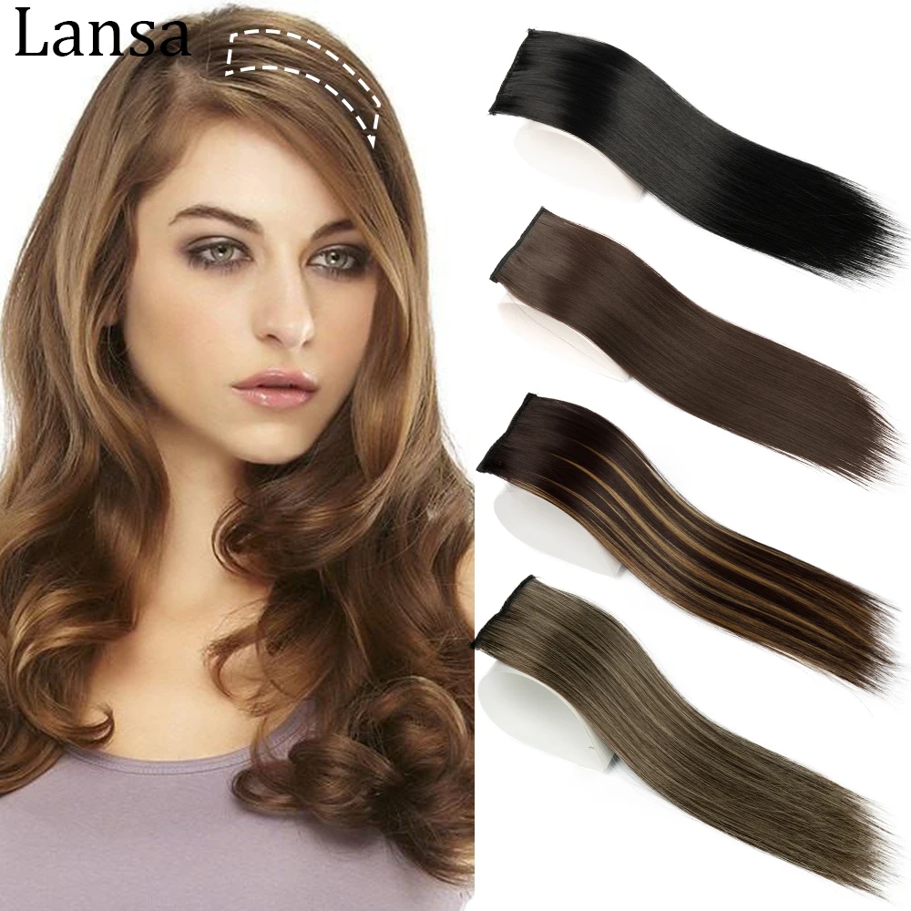 Lansa-almohadillas de pelo sintéticas, Clip Invisible sin costuras, extensión de cabello, aumento de cabello, cubierta lateral superior, pieza de