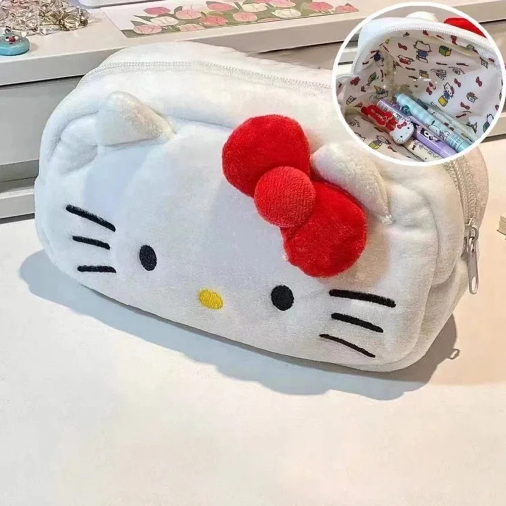 กระเป๋าใส่ปากกาตุ๊กตาเฮลโลคิตตี้ ซานริโอ้ จากมินิโซ ลายการ์ตูนอนิเมะสำหรับเด็กผู้หญิง  กระเป๋าใส่เครื่องเขียนนักเรียนขนาดใหญ่