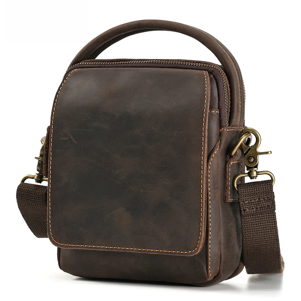 JOYIR Crazy Horse skórzana mała torba kurierska dla mężczyzn w stylu Vintage Crossbody na ramię torby dla kobiet 7.9 "iPad praca biznes torba podróżna — zdjęcie 2