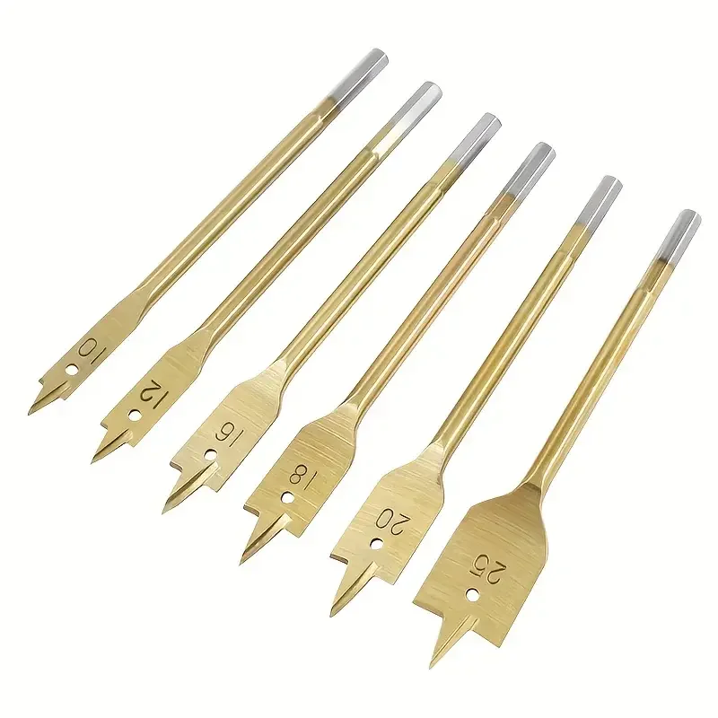 

Spade Drill Bit Set - 6Pcs Carbon Steel Paddle Flat Bits Kit, 10/12/16/18/20/25mm Hex Shank for Woodwoking Drilling