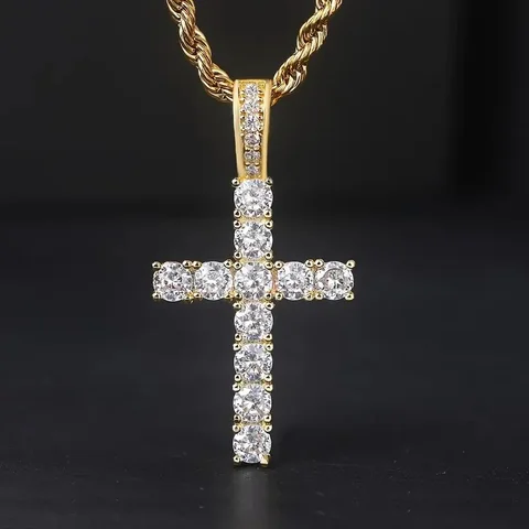 Luxury Cubic Zirconia Cross Pendant Necklace 60cm Twisted Chain Couple Necklaces Women Men Accessories