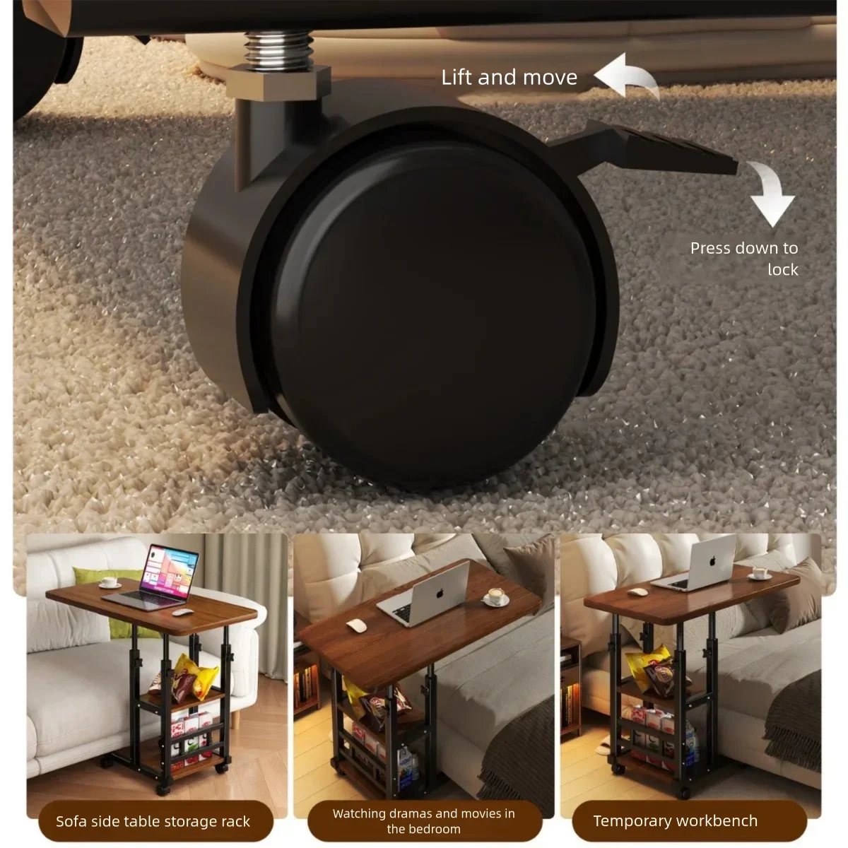 Multifunctional Rolling Bedside Table With Wheels Pulley Movable Lift Table Dormitory Bedside Table Side Movable Laptop Desk