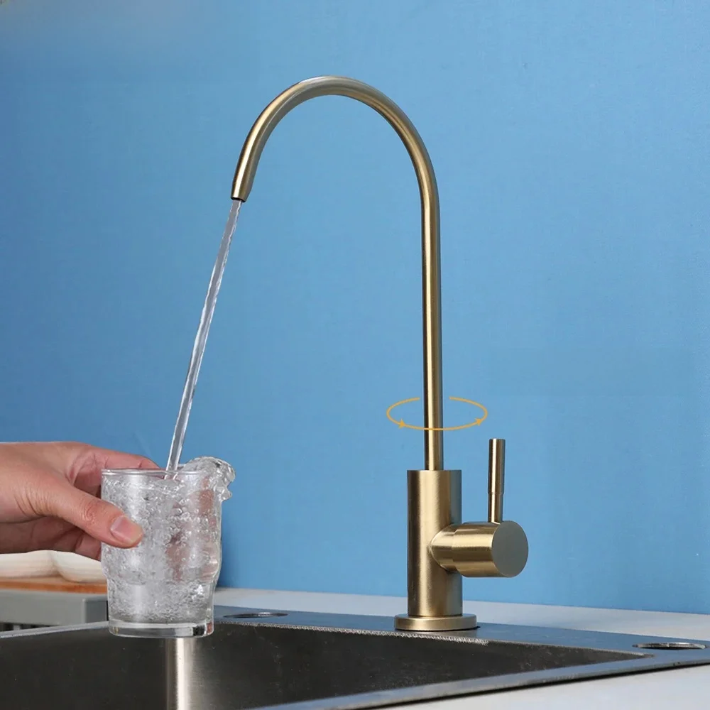 Torayvino Kitchen Water Filter Faucet 304 Stainless Steel Brushed Gold Tap Anti-Osmosis Purifier Only Cold Water Sink Torneira