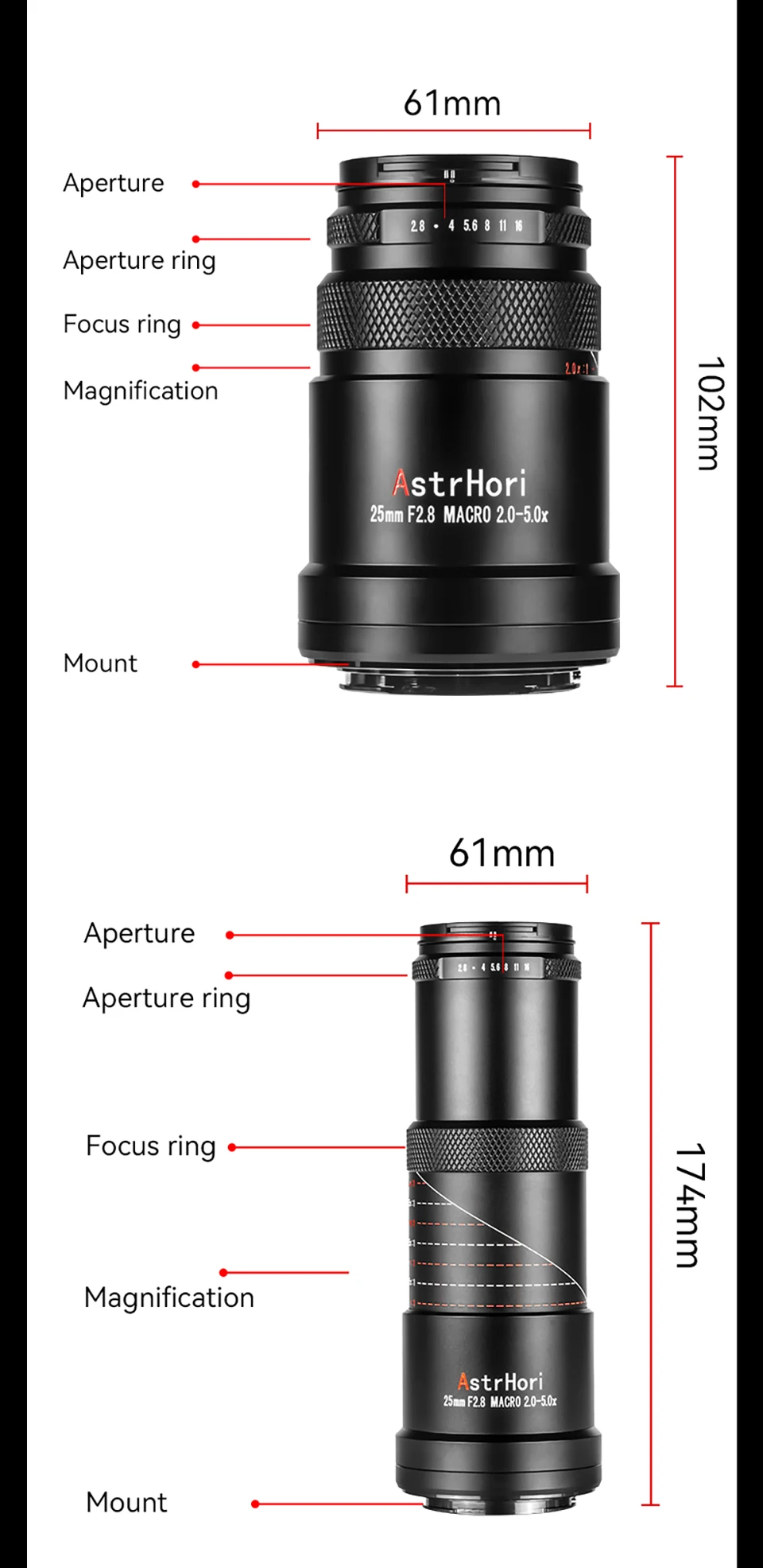 AstrHori 25mm F2.8 Makro 2X-5X Manueller Fokus Vollformat-Kameraobjektiv für Makrofotografie mit Sony E Canon RF Fujifilm X Z L – Detail 4