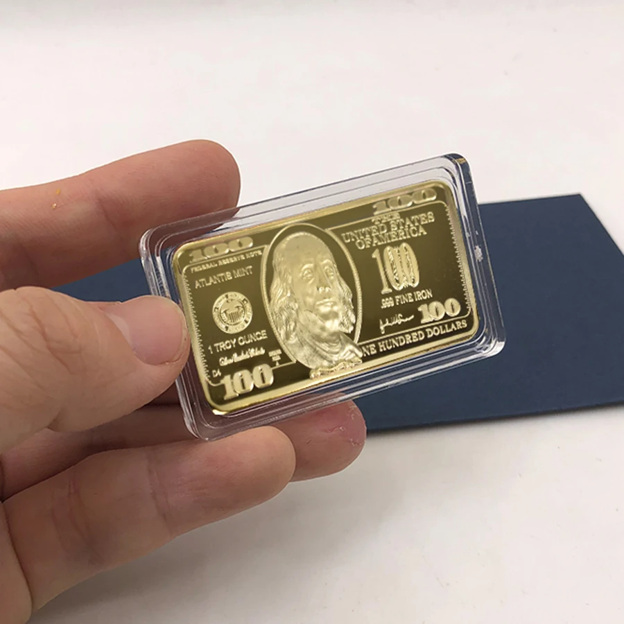 American100dollar 24k Gold Plated Bar Home 1 2 5 10 20 50USD Decorative Gold Bullion Metal Crafts Golden Bars Gold bullion