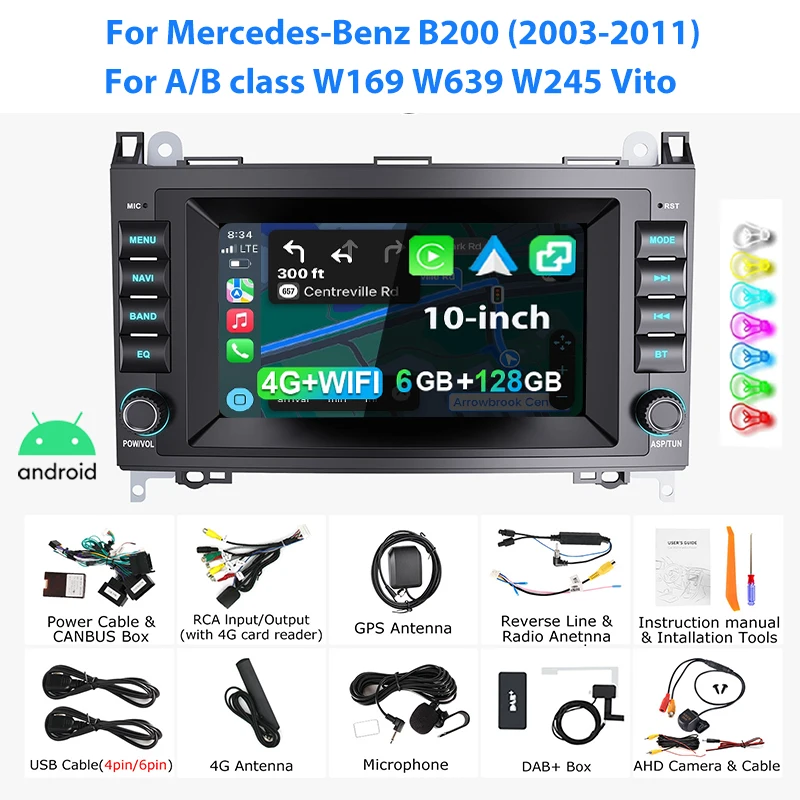 ESSGOO 7'' Android15 2+64G 2+32G 6+128G voor A-klasse B-klasse W169 W639 W245 Vito autoradio draadloze CarPlay Android Auto GPS navigatie RDS FM WiFi Bluetooth Mirror link touchscreen - afbeelding 1