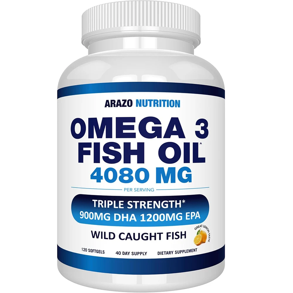 Wild Caught Omega 3 Fish Oil - 120 Softgels - 4,080 mg High EPA 1200 mg DHA 900 mg Gluten Free Softgels