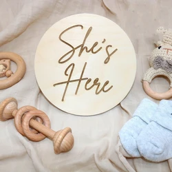 She’s Here Modern Birth Announcement|He’s Here Engraved Wooden Baby Sign|Newborn Photo Prop|Baby Shower Gifts|Wooden Baby Sign