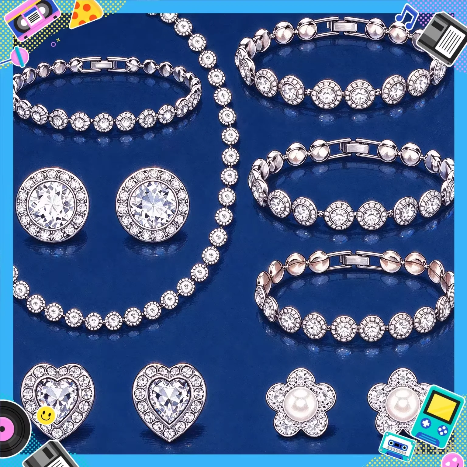 Top Selling 2026 White Crystal Simple Round Earrings Teardrop Necklace Bracelet Couple Fine Jewelry Set Party Gift