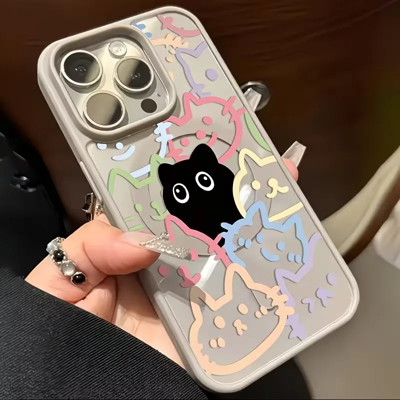 Fotografia 3: Capa Magnética Pintada com Gato de Desenho Animado para iPhone 18 17 16 15 14 13 12 11 Pro Xs Max Plus Air Mini XR X 17e 16e