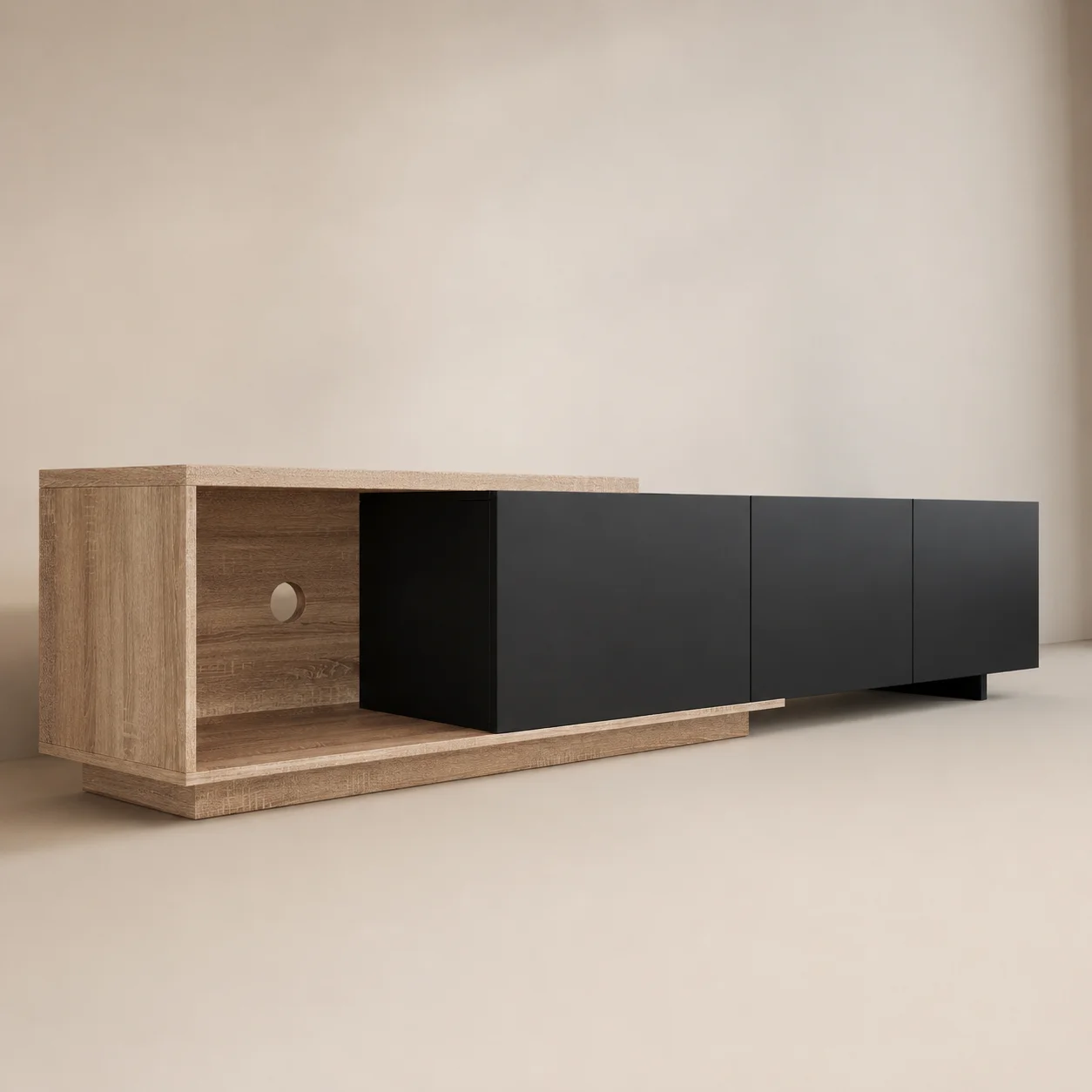 Black Extendable Tv Stand 64"-240" with 3 Storage Drawers, Modern Tv Console Furniture for Tvs up to 65" for Living Room & Bedroom