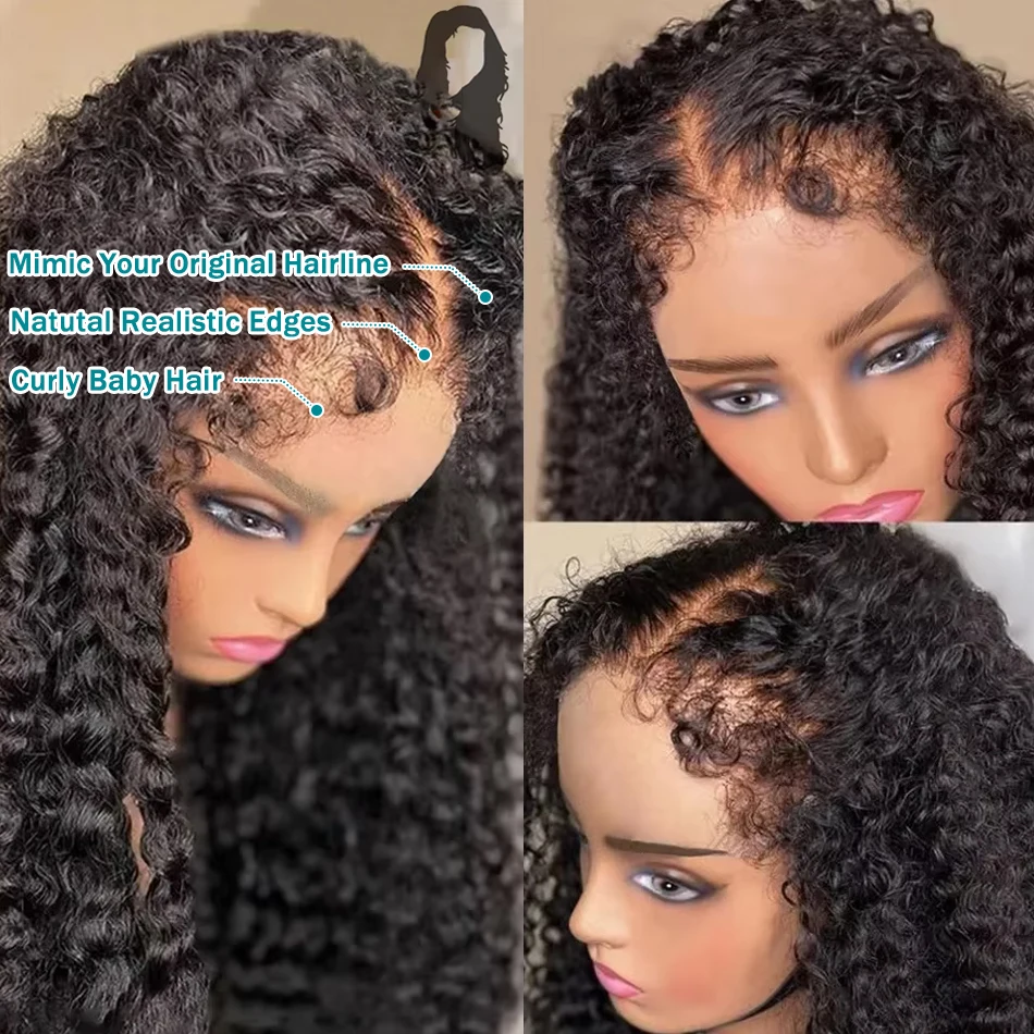 HD 13X6 Curly 220% Kinky Curly 4C Edges HD Lace Frontal Wig 13x4 HD Transparent Deep Wave Lace Front Human Hair Wigs