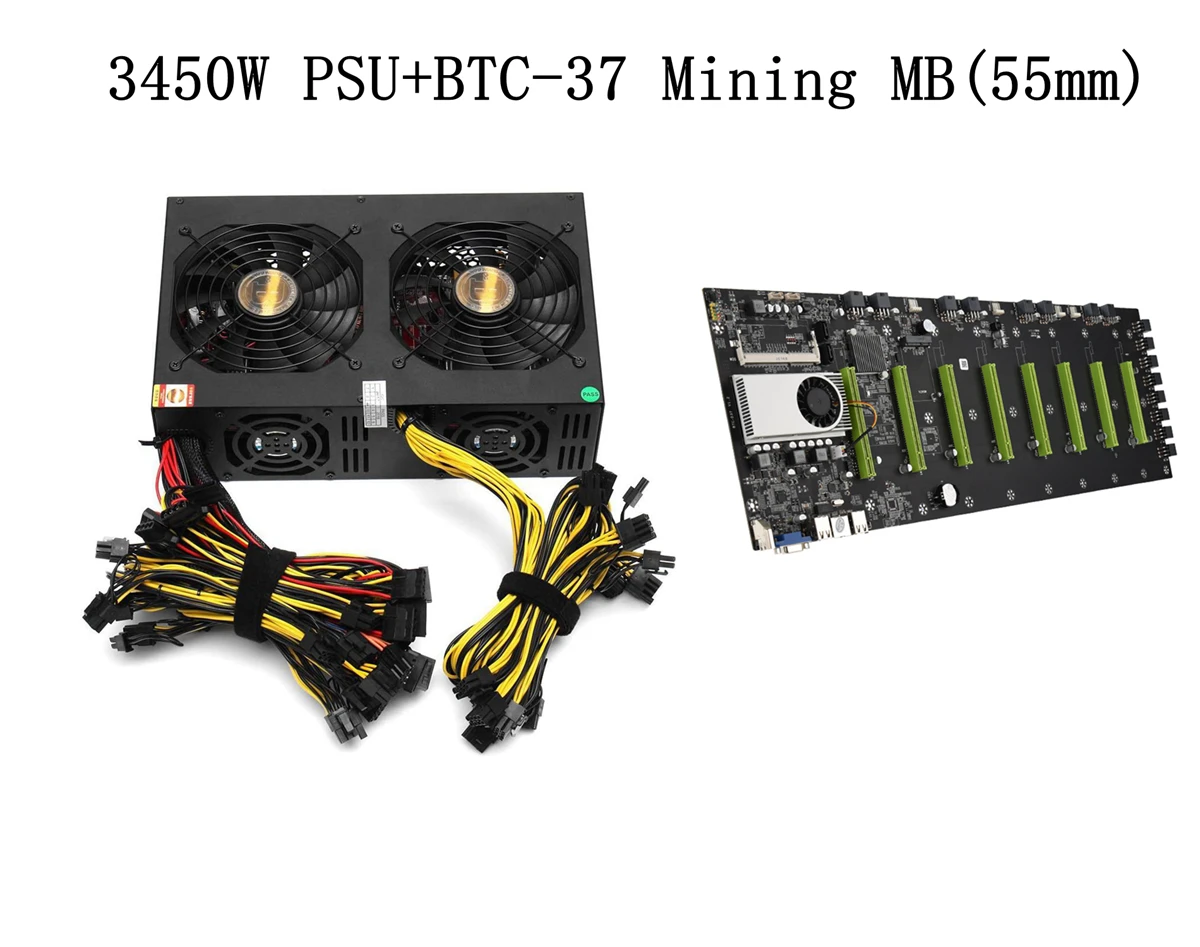 3450W Miner Power Supply With BTC-37 Mining Motherboard 140mm Cooling Fan ATX 12V Version 2.31 Computer Power Supply Mining Set