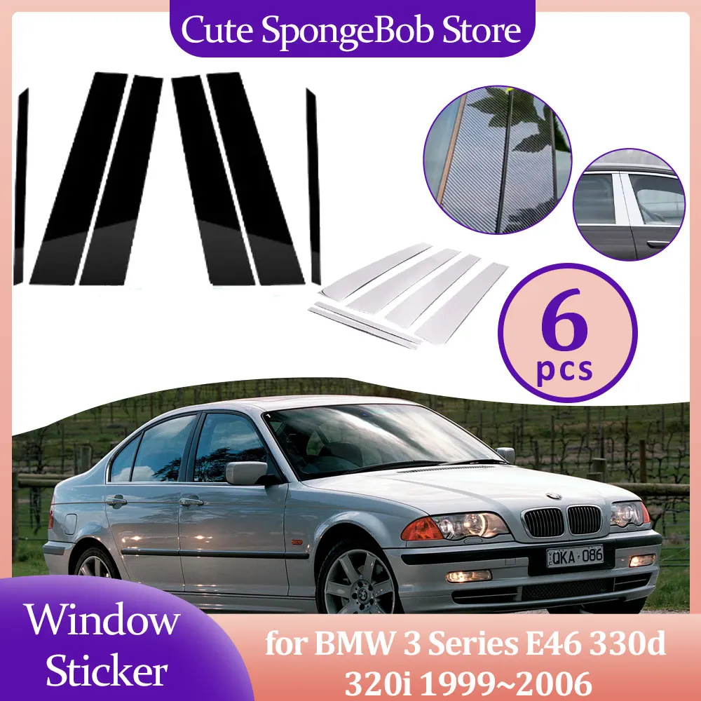 

Car Door Window Trim Cover for BMW 3 Series E46 330d 320i 1999~2006 Carbon Fiber Chrome Sticker Pillar Posts Decal Accessories