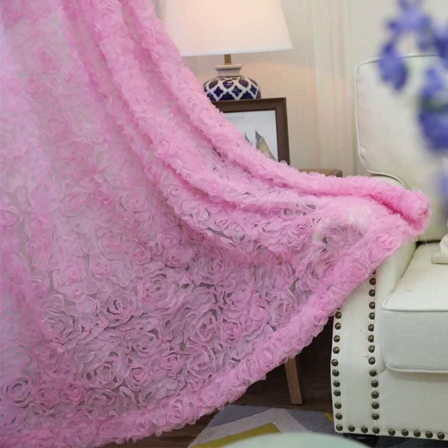 Weiß Spitze 3D Rose Vorhänge Voile Custom Fenster Bildschirme Für Ehe Pastoralen Koreanische Kreative Wohnzimmer Schlafzimmer Vorhänge