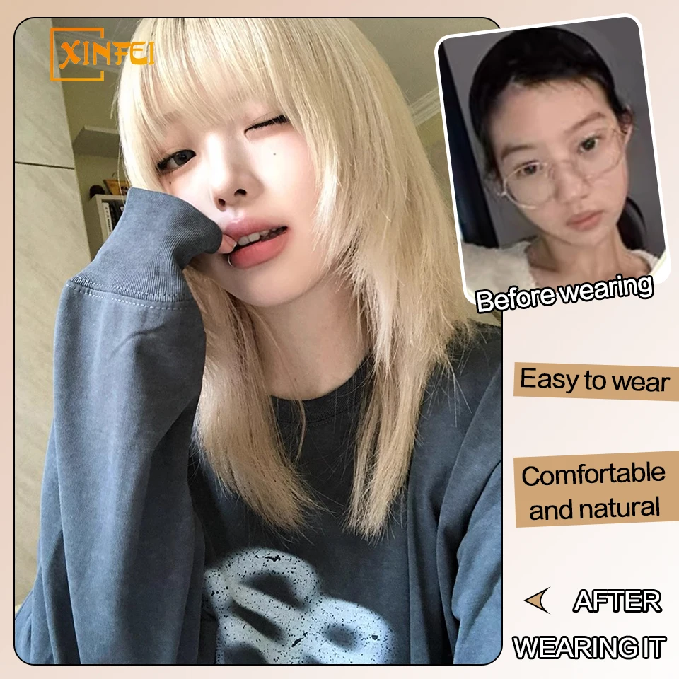 Synthetic Wig Female Light Platinum New Clavicle Hair Fluffy Layered Short Straight Hair Full Head Party Commuting Daily Wear