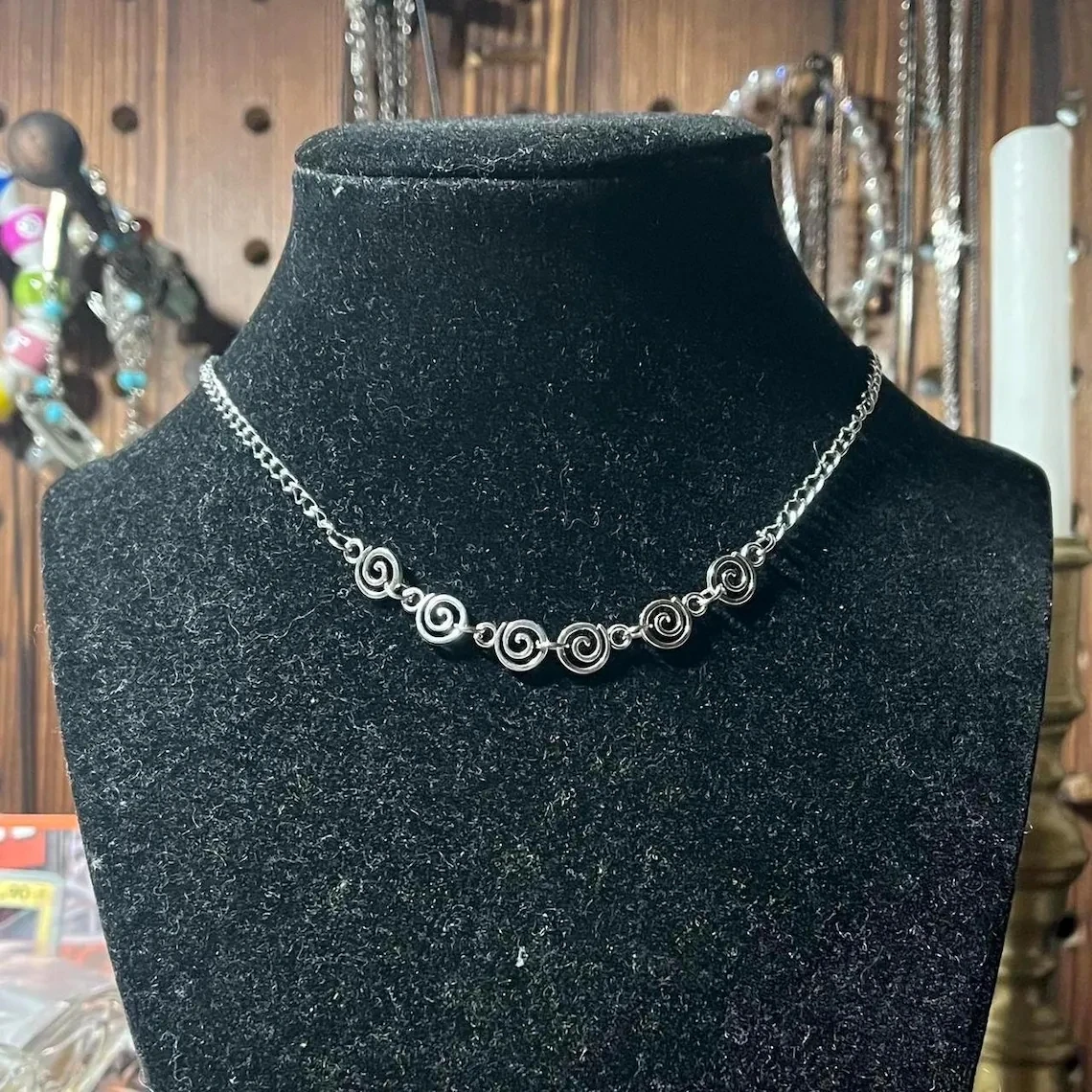 Handmade y2k mini spiral swirls outline connector pendant dainty silver choker necklace